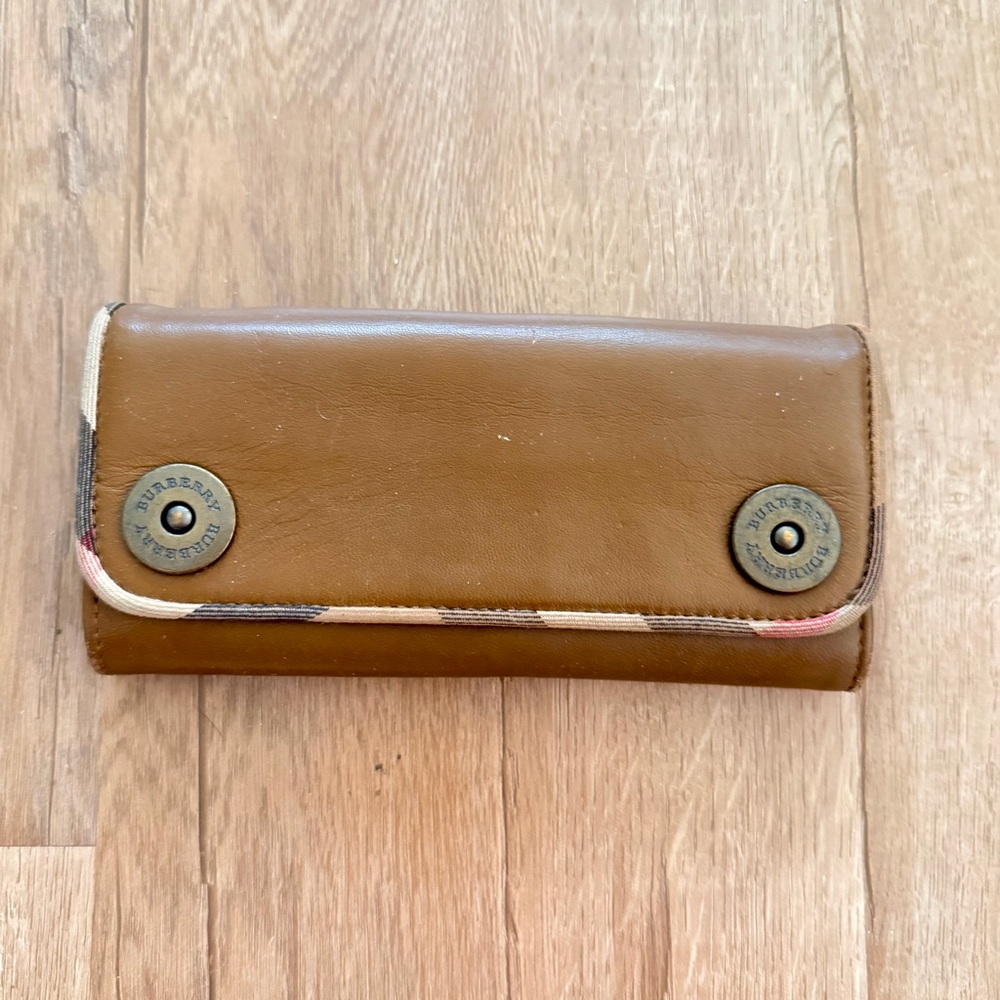Authentic Burberry‎ Bifold Wallet Camel Smooth Leather Nova With Check Border